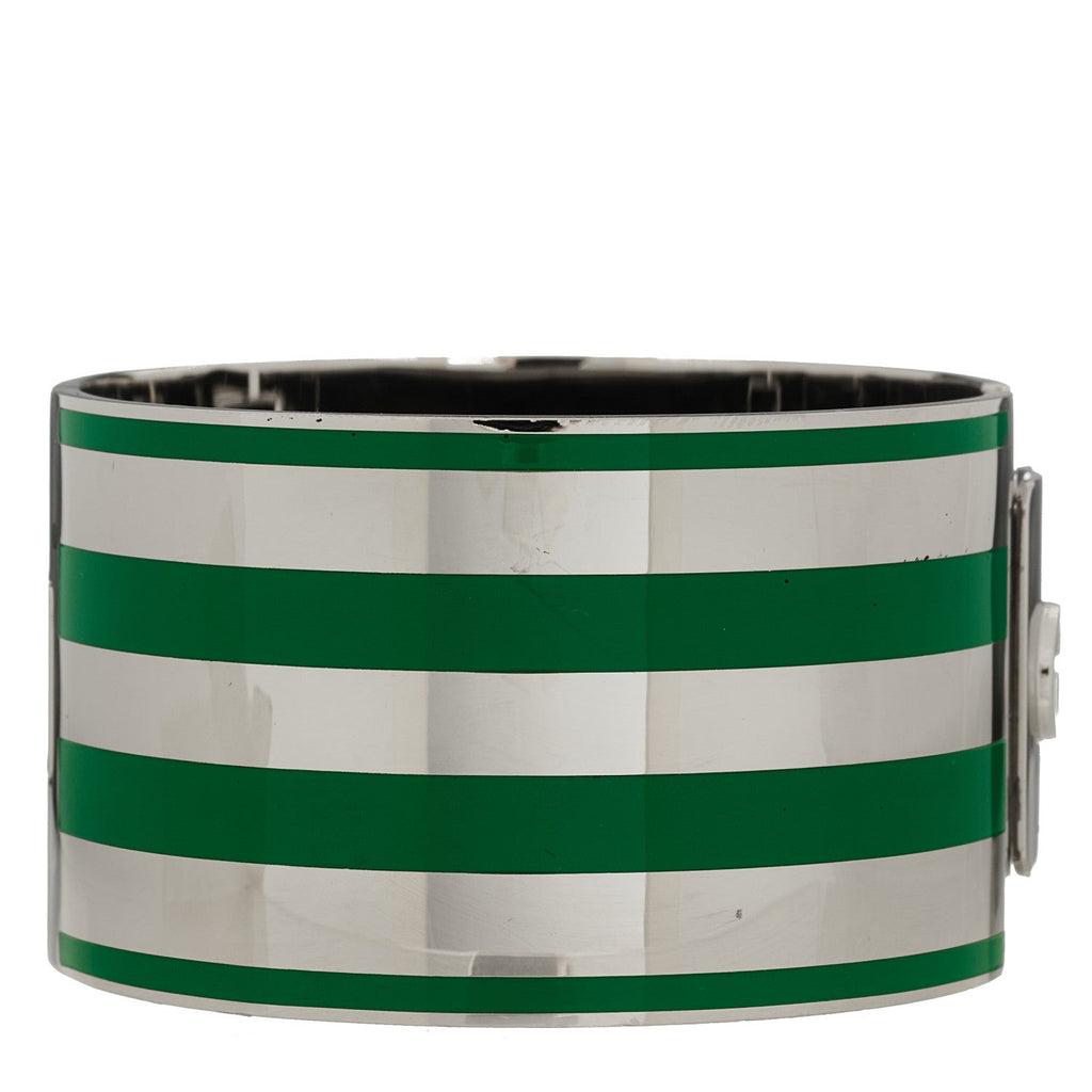 Gucci X ADIDAS Metal Enamel Cuff Bracelet S Silver Green