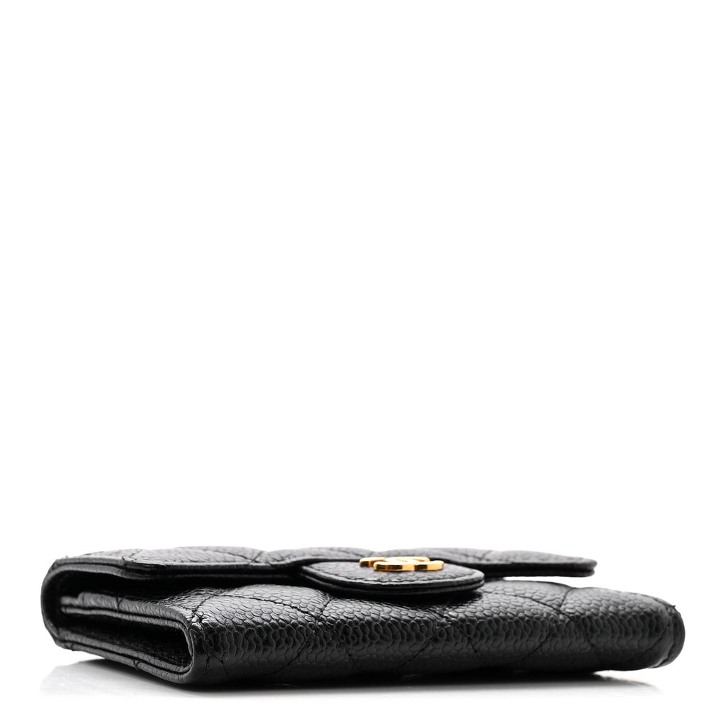 Caviar Quilted Flap Card Holder Black