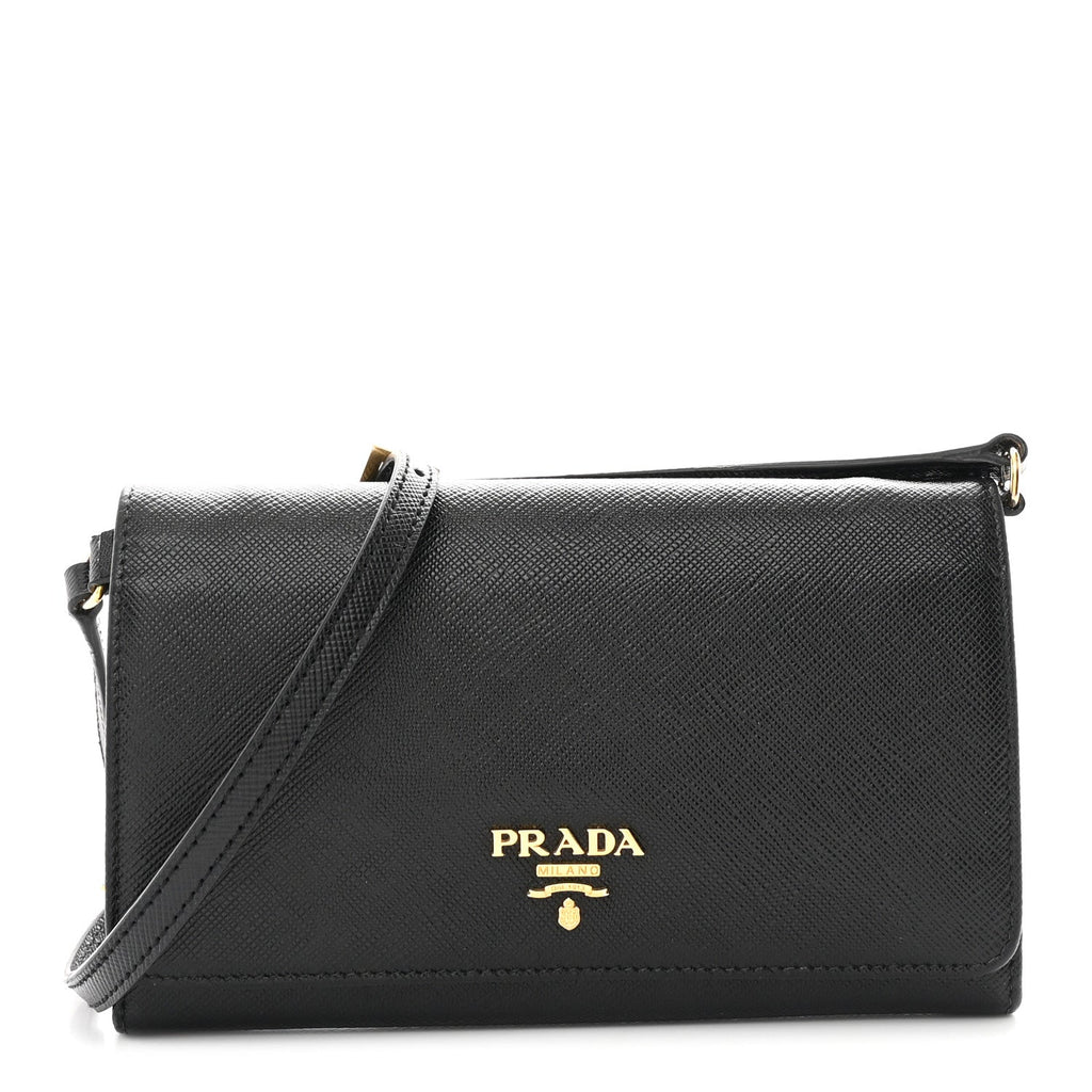 Prada Saffiano Metal Flap Wallet With Strap Black