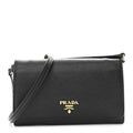 Prada Saffiano Metal Flap Wallet With Strap Black