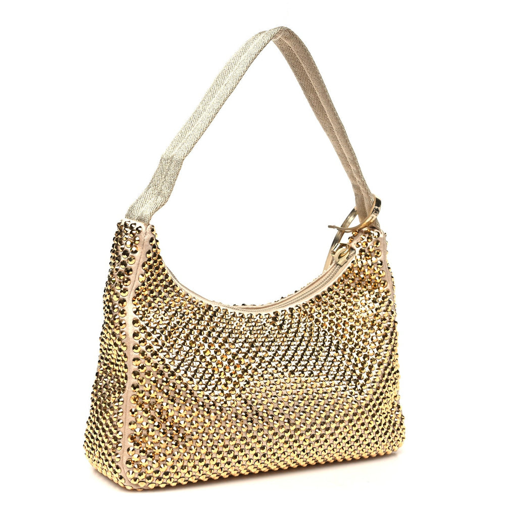 Prada Satin Crystal Mini Re-Edition 2000 Bag Platino