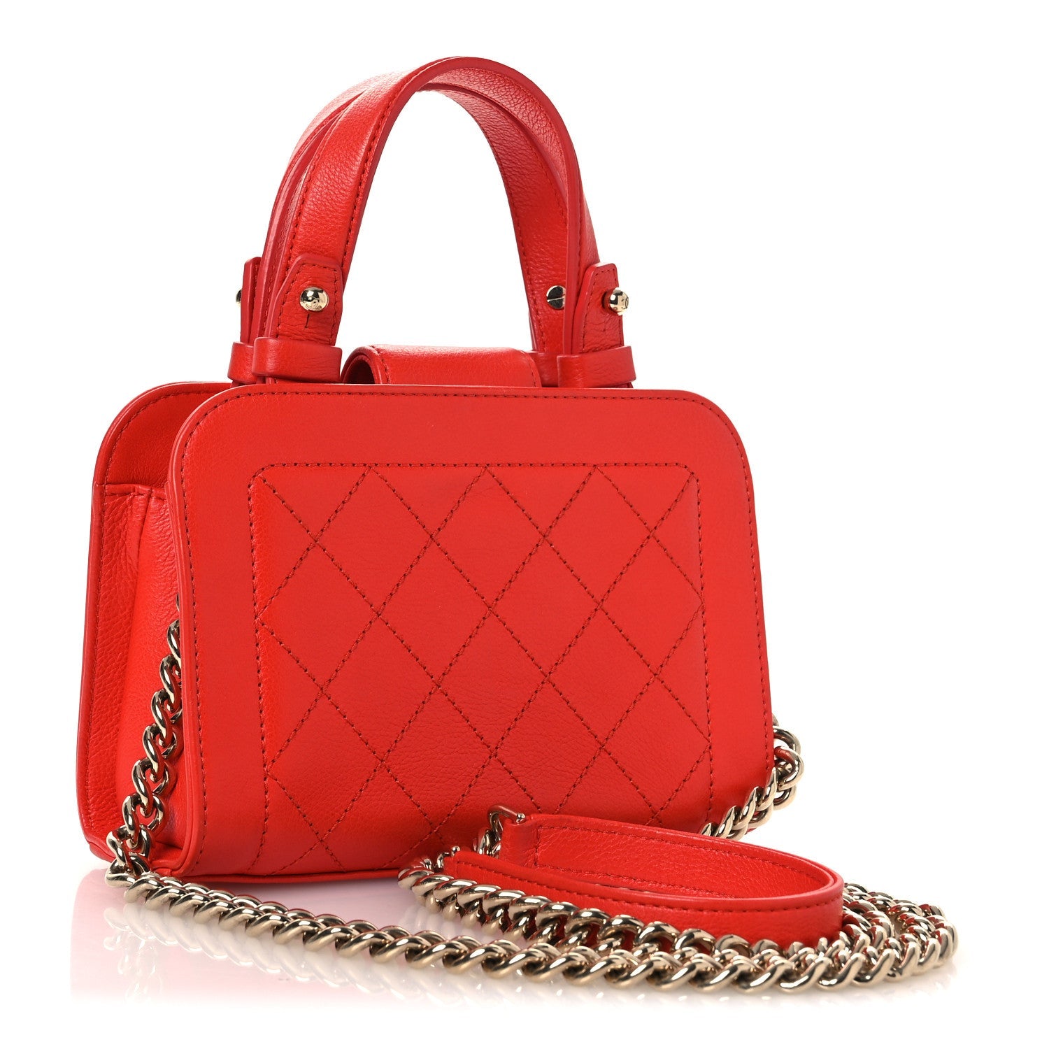 Chanel Grained Calfskin Stitched Mini Label Click Shopper Tote Red