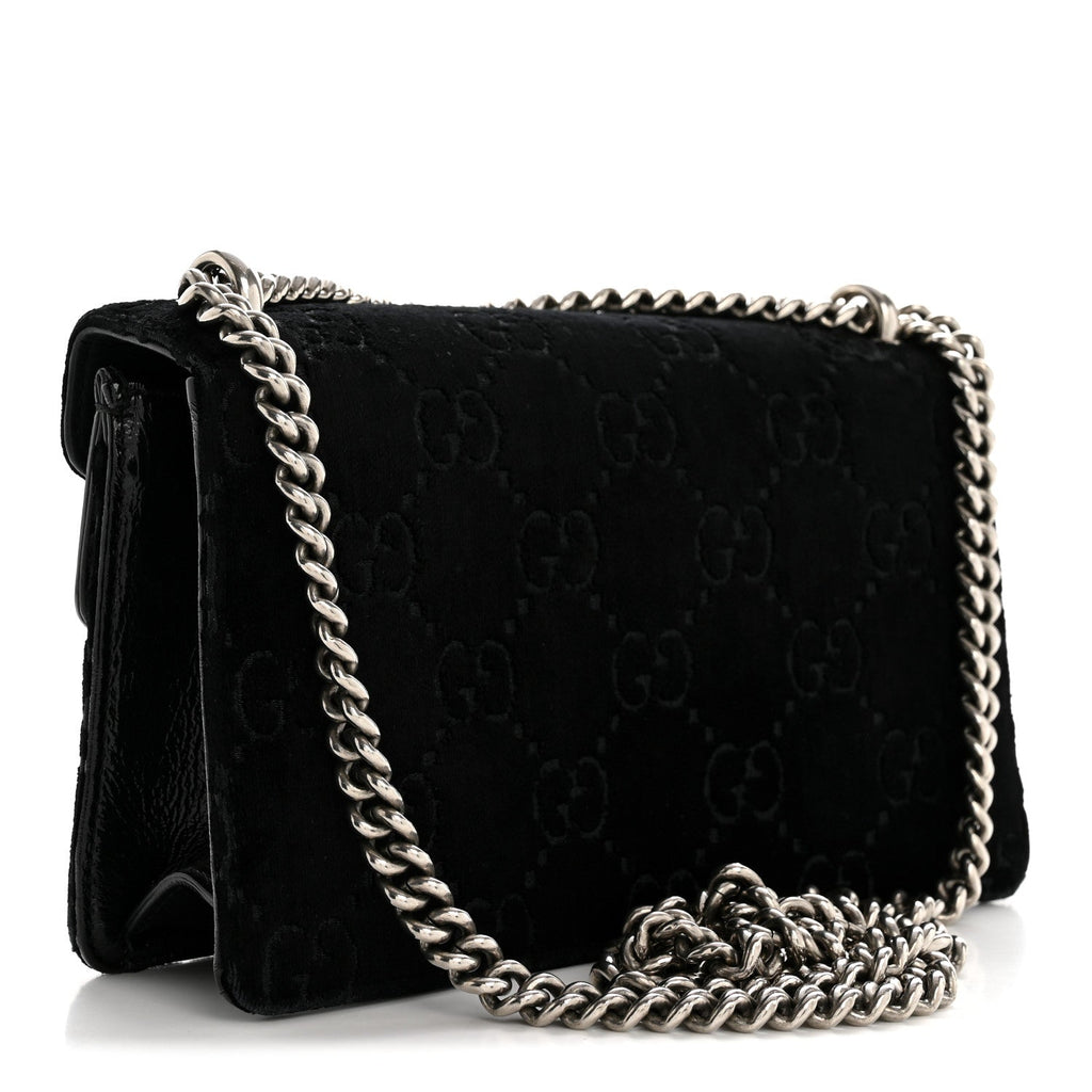 Gucci Velvet Skipper Crystal GG Monogram Small Dionysus Shoulder Bag Black Black Diamond