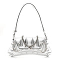 Gucci Metallic Nappa Vertical Matelasse Small Maxi Horsebit Chain Shoulder Bag Silver
