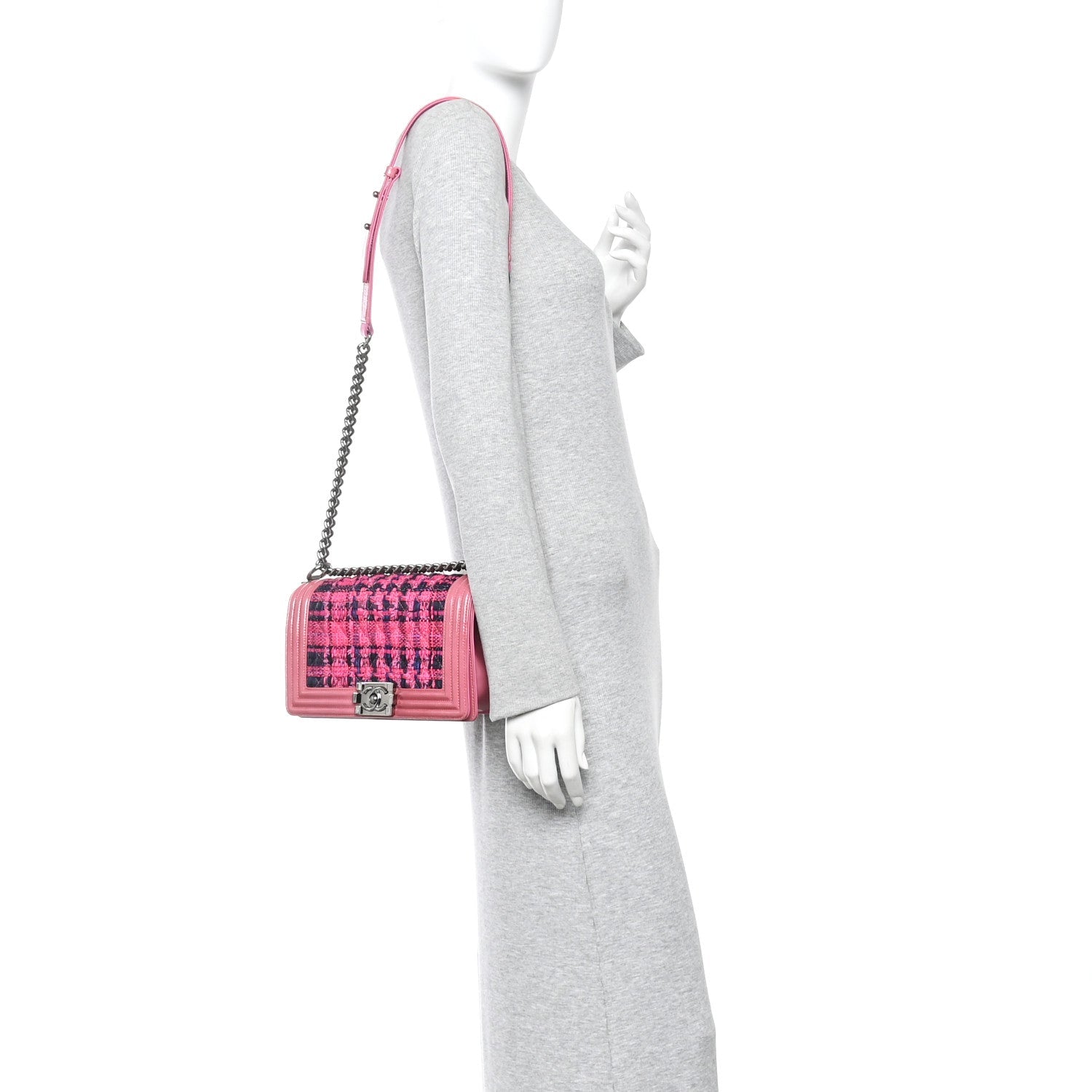 Chanel Patent Tweed Medium Boy Flap Fuchsia