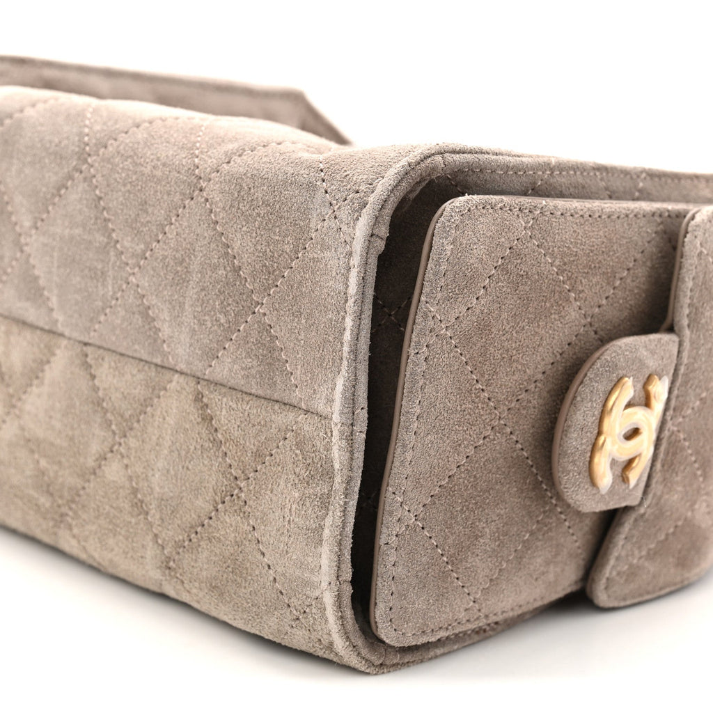 Chanel Suede Quilted Mini Chanel 25 Handbag Dark Grey