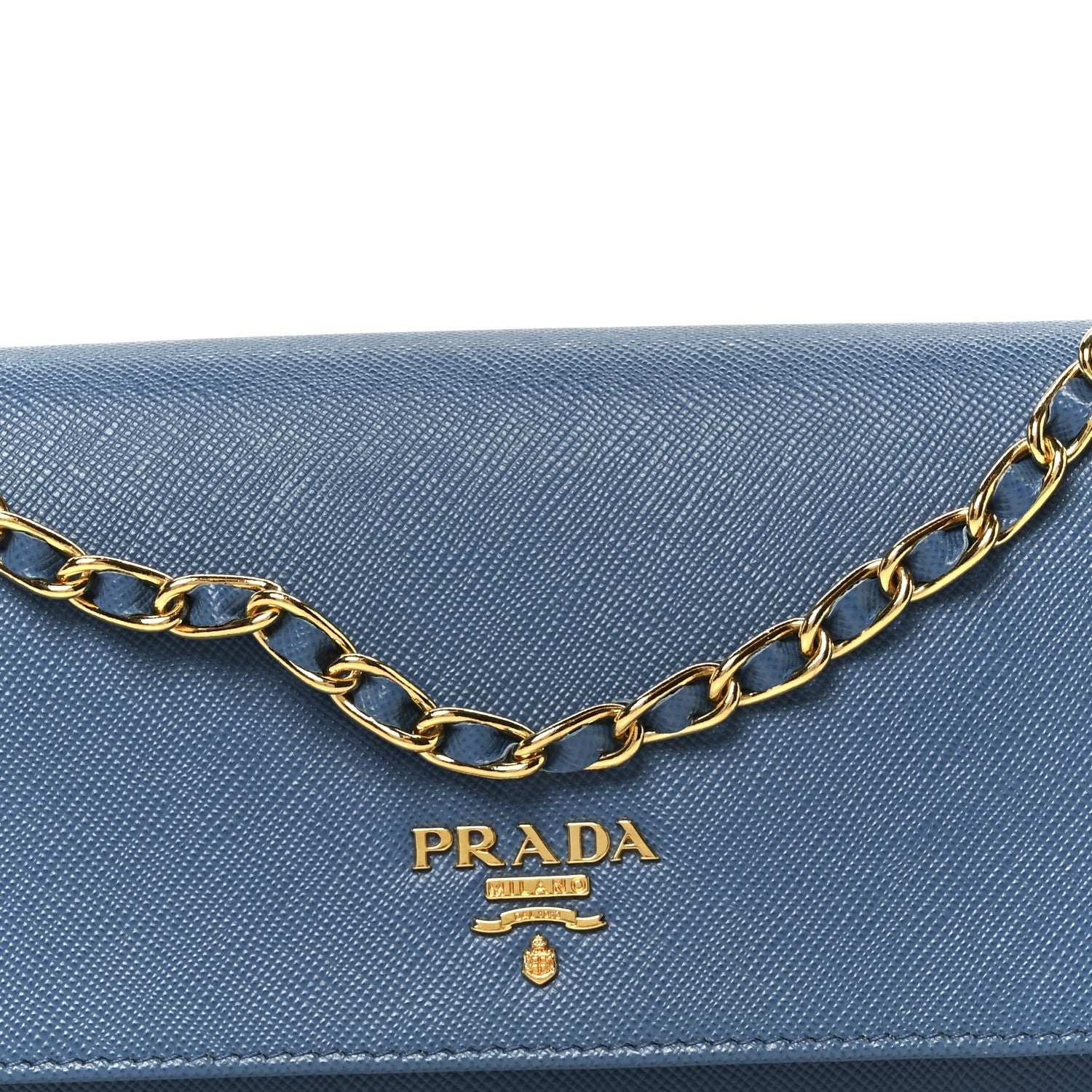 Prada Saffiano Metal Oro Chain Wallet Cobalto