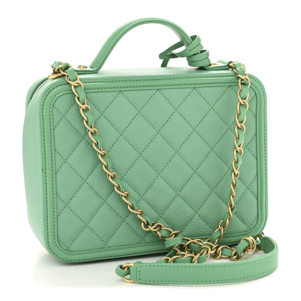 Chanel Caviar Quilted Medium CC Filigree Vanity Case Green