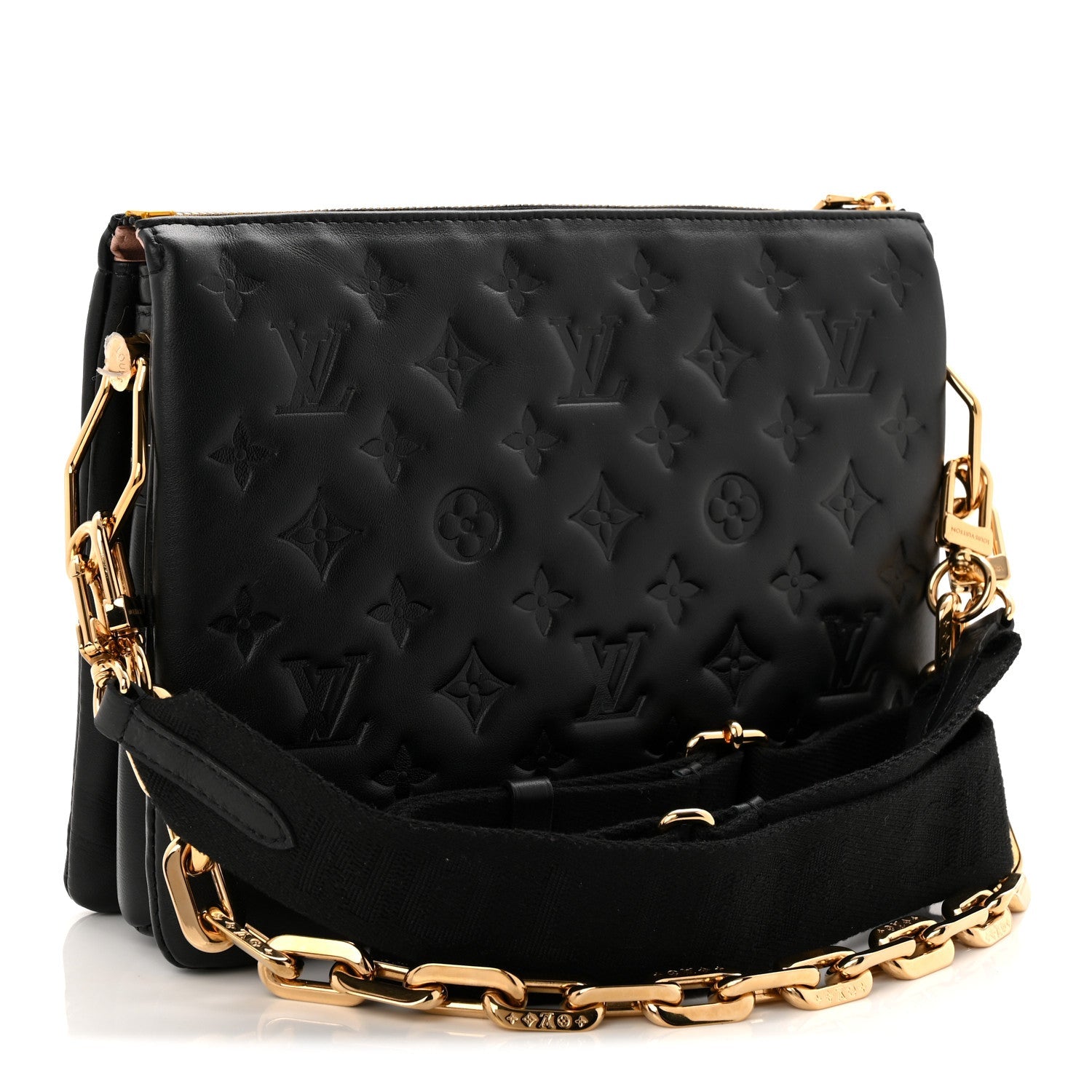 Louis Vuitton Lambskin Embossed Monogram Coussin PM Black