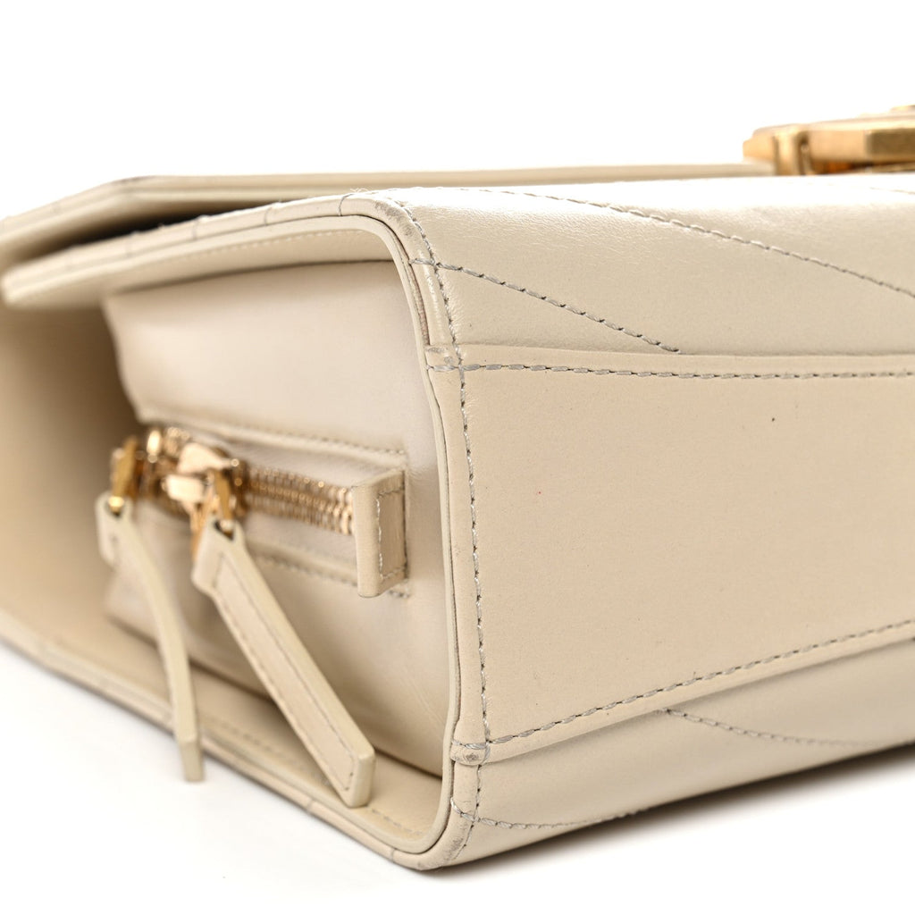 Chanel Calfskin Chevron Quilted Large Medal Flap Light Beige