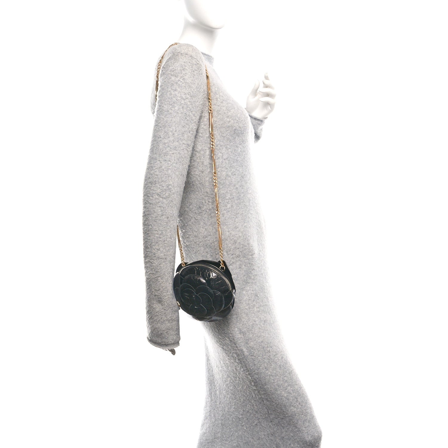 Chanel Patent Lambskin Camellia Bouquet Clutch With Chain Black