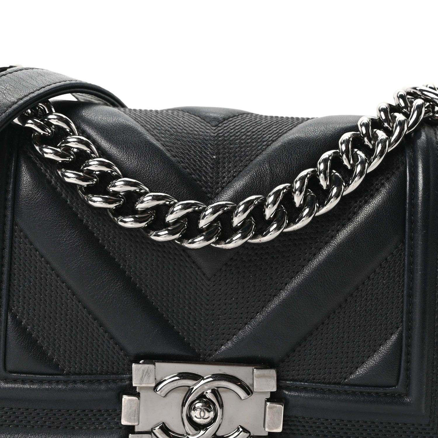 Chanel Calfskin Perforated Chevron Quilted Small Boy Flap Black