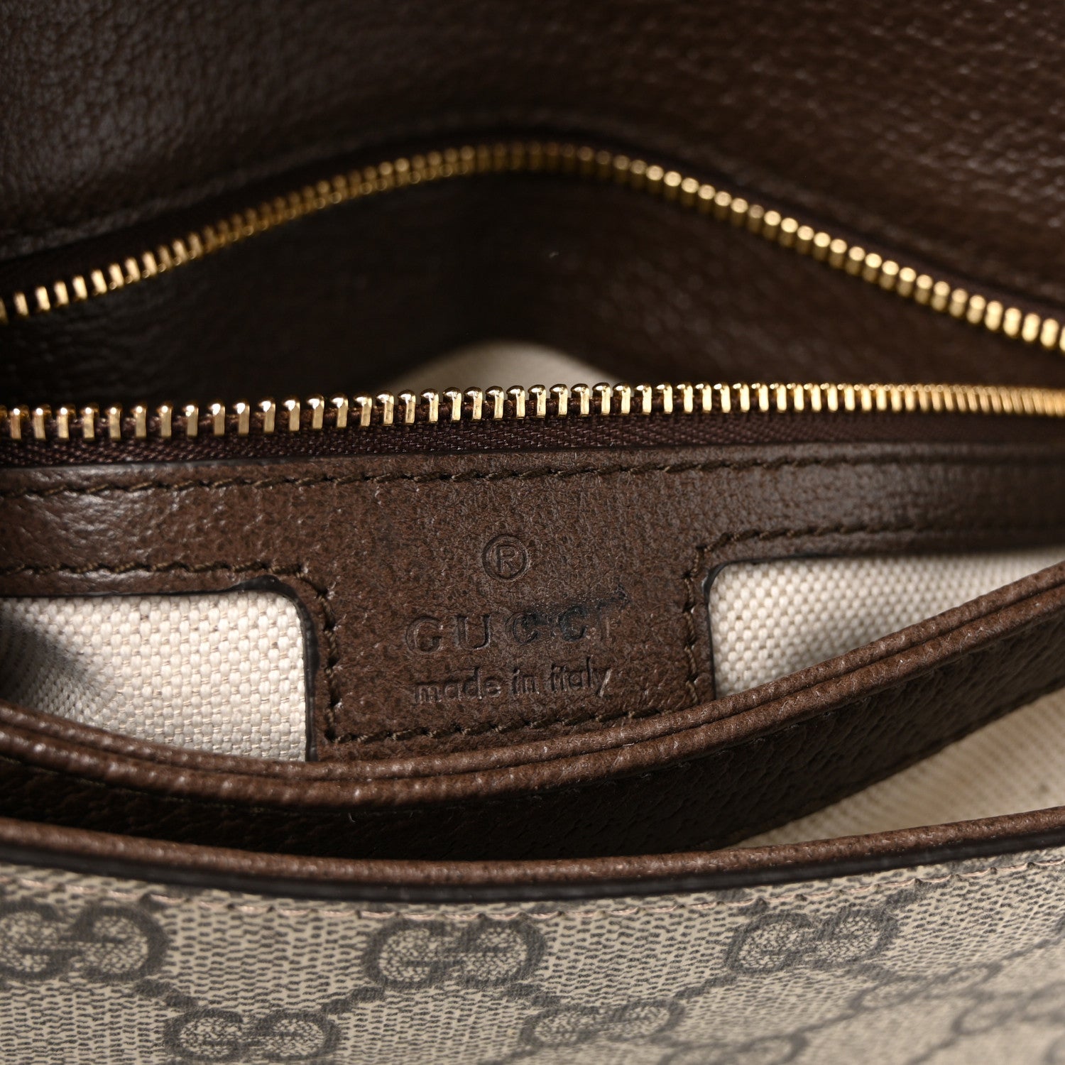 Gucci GG Supreme Monogram Textured Dollar Calfskin Web Medium Blondie Top Handle Shoulder Flap Bag Beige Ebony New Acero
