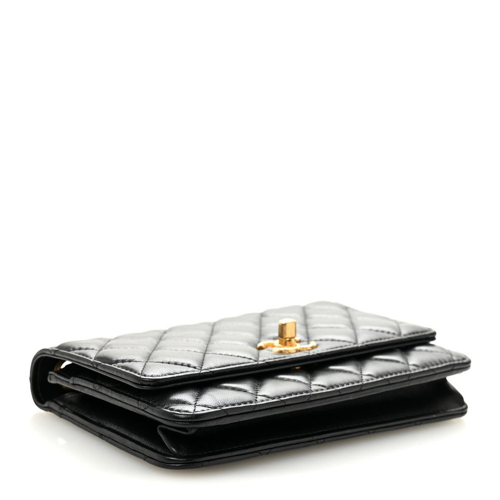 Chanel Lambskin Quilted Pillow Crush Wallet On Chain WOC Black