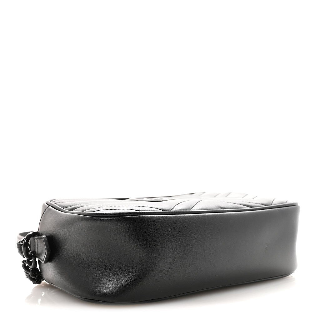Gucci Calfskin Matelasse Monochrome Small GG Marmont Chain Shoulder Bag Black