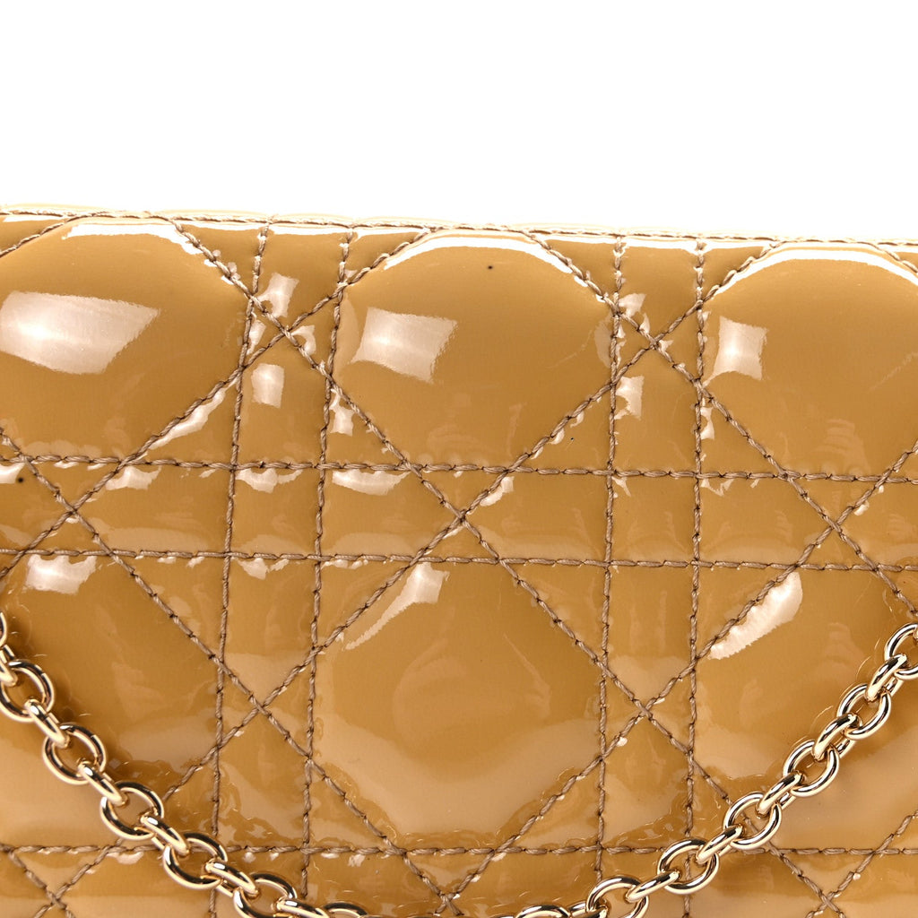 Christian Dior Patent Cannage Lady Dior Convertible Clutch Beige