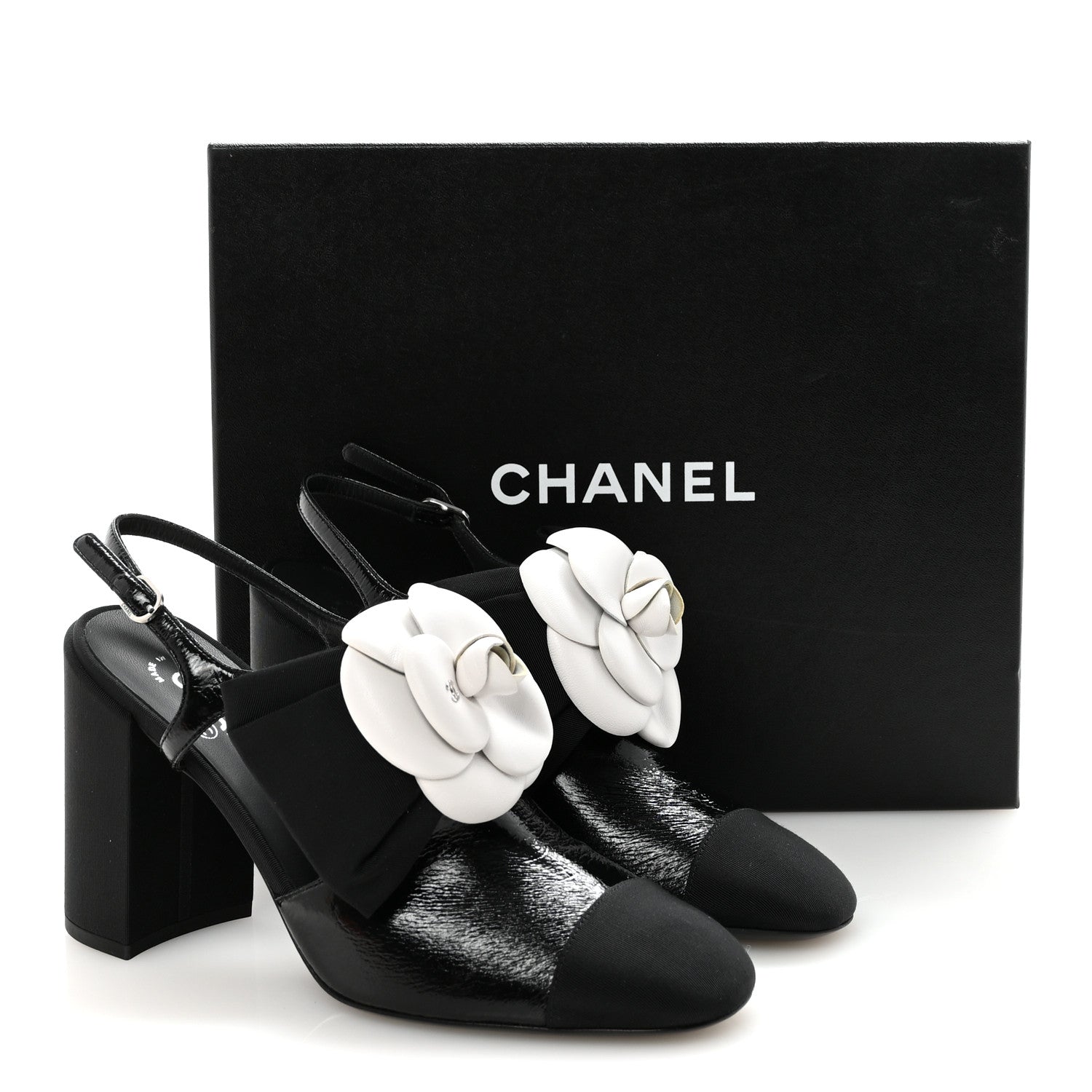 Crumpled Shiny Fabric Grosgrain Cap Toe Camellia Bow Slingback Pumps 39 Black