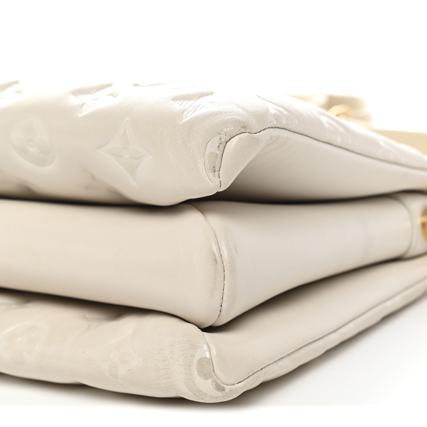 Louis Vuitton Lambskin Embossed Monogram Coussin PM Beige Cream