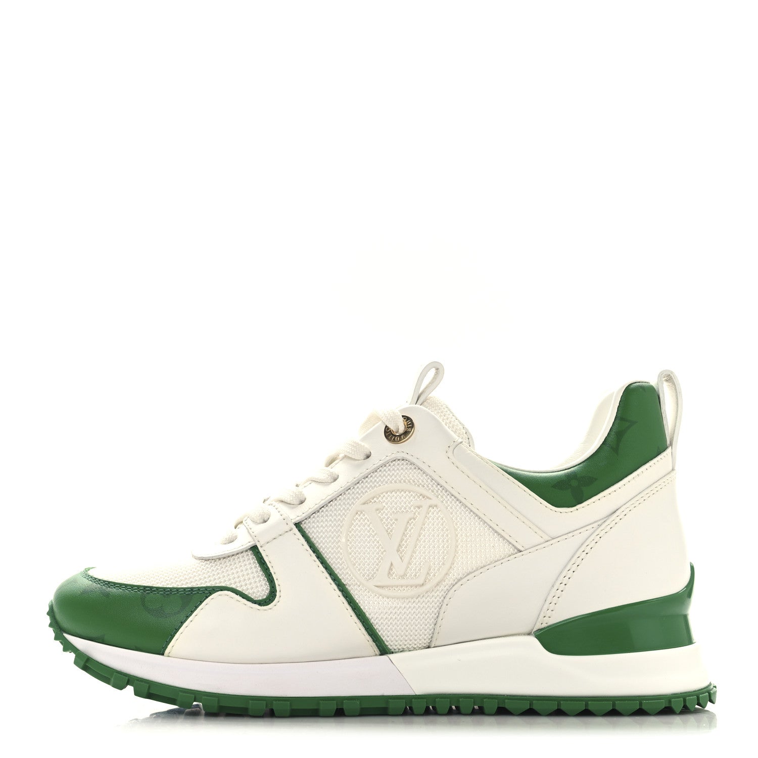 Louis Vuitton Calfskin Monogram Run Away Sneakers 36 White Green