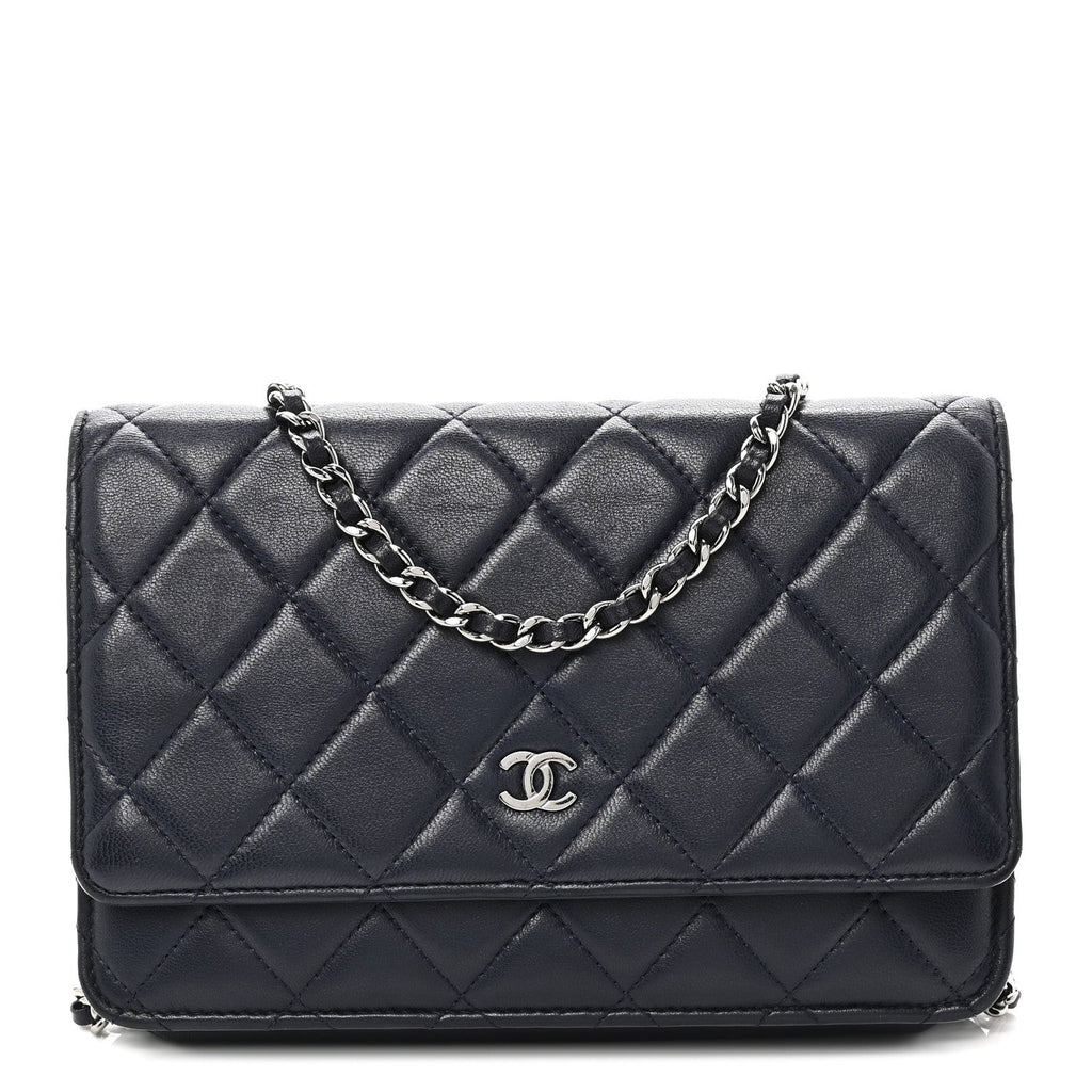 Chanel Lambskin Quilted Wallet On Chain WOC Navy Blue
