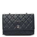 Chanel Lambskin Quilted Wallet On Chain WOC Navy Blue