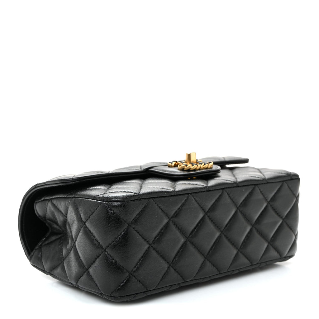Chanel Lambskin Quilted Mini Strass On Top Flap Black