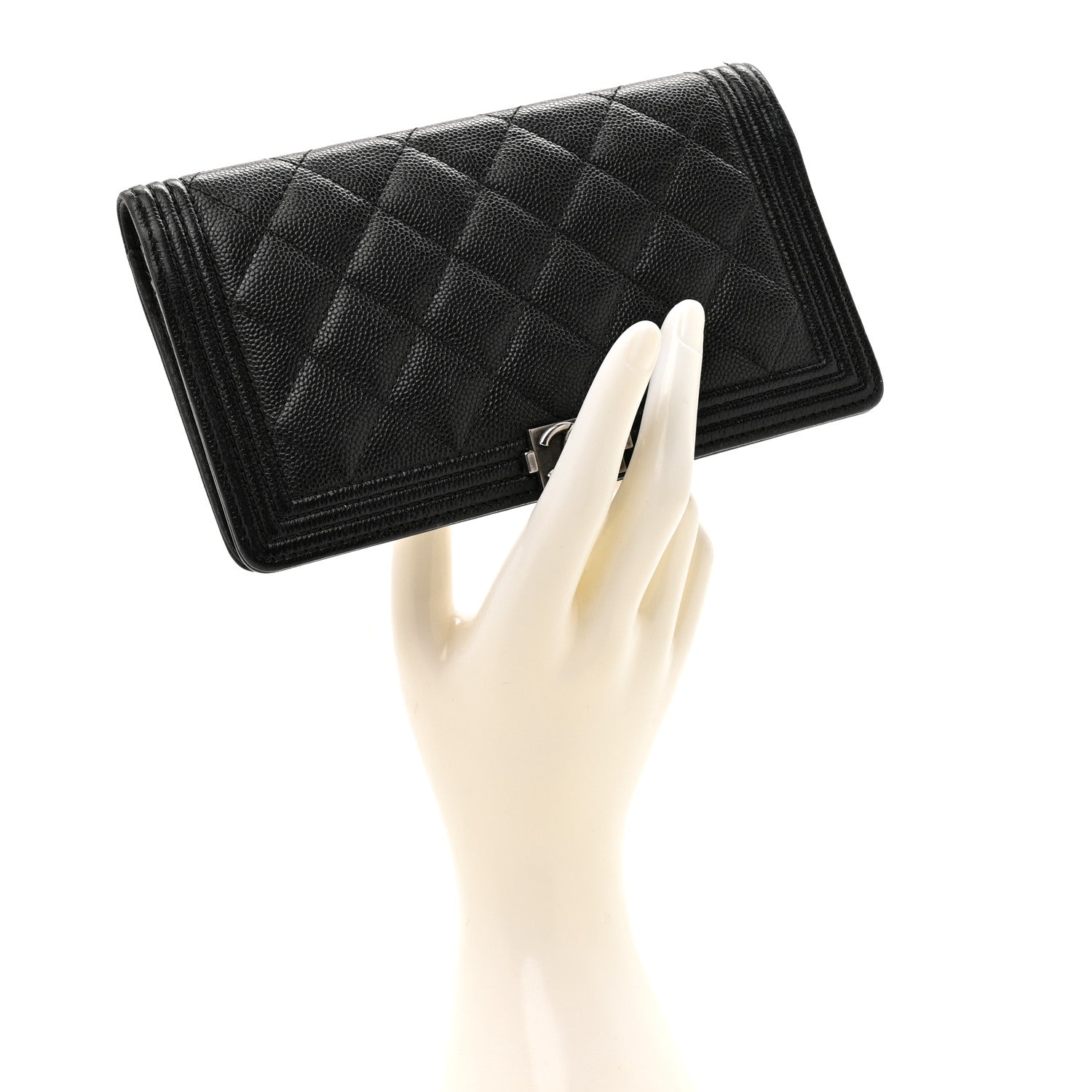 Caviar Quilted Boy Yen Wallet Black