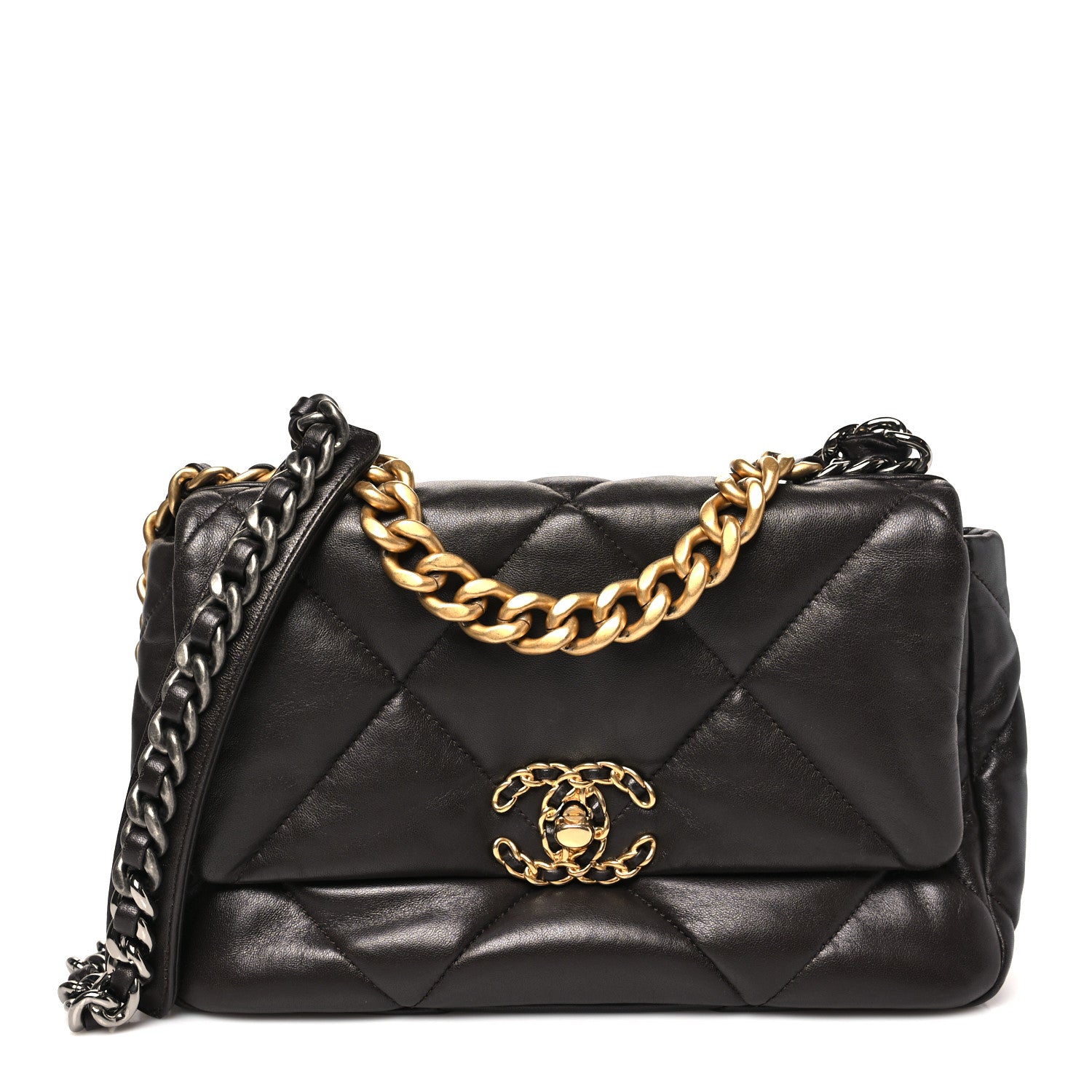 Chanel Lambskin Quilted Medium Chanel 19 Flap Dark Brown