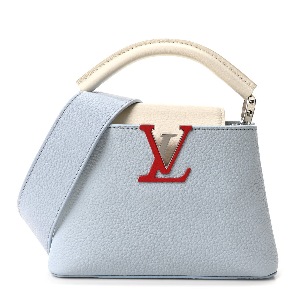 Louis Vuitton Taurillon Capucines Mini Light Blue White Red
