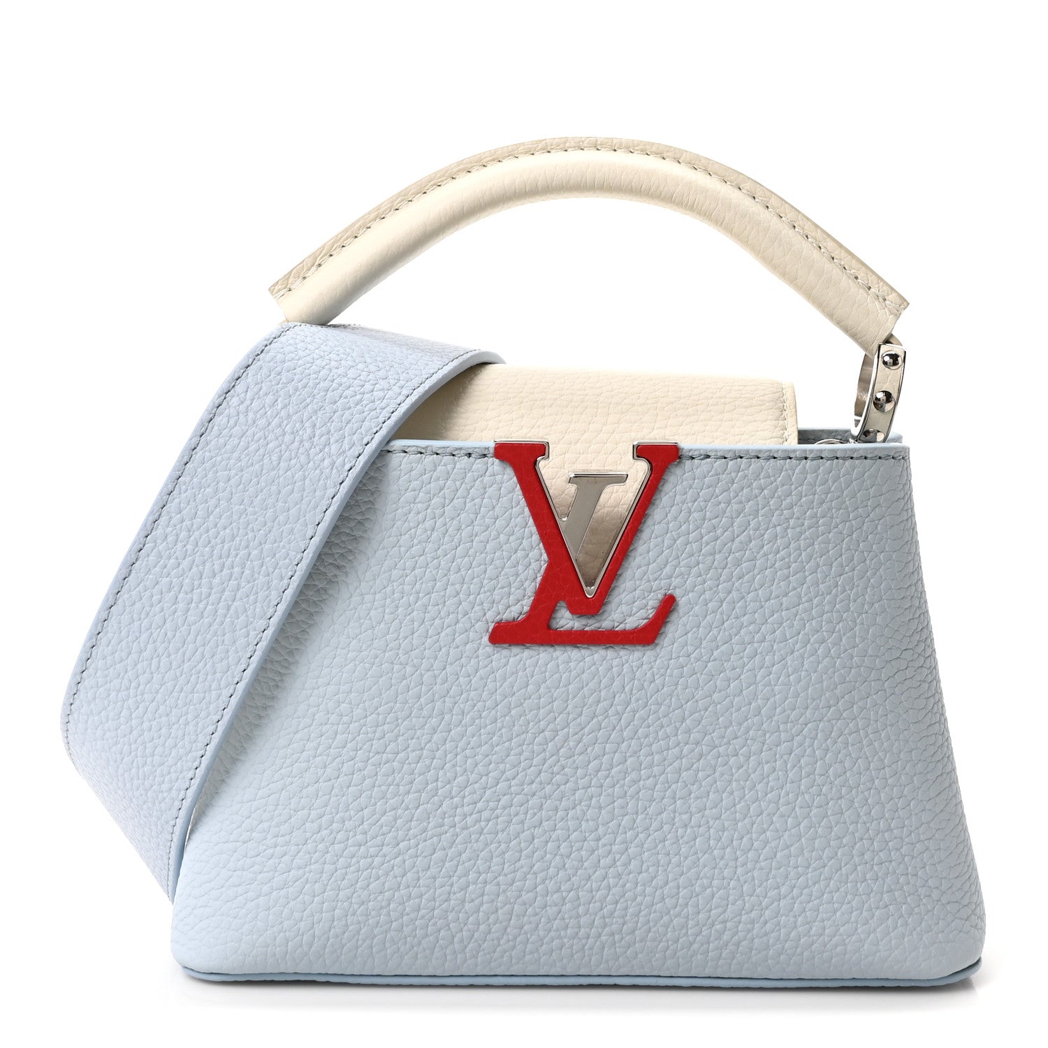 Louis Vuitton Taurillon Capucines Mini Light Blue White Red