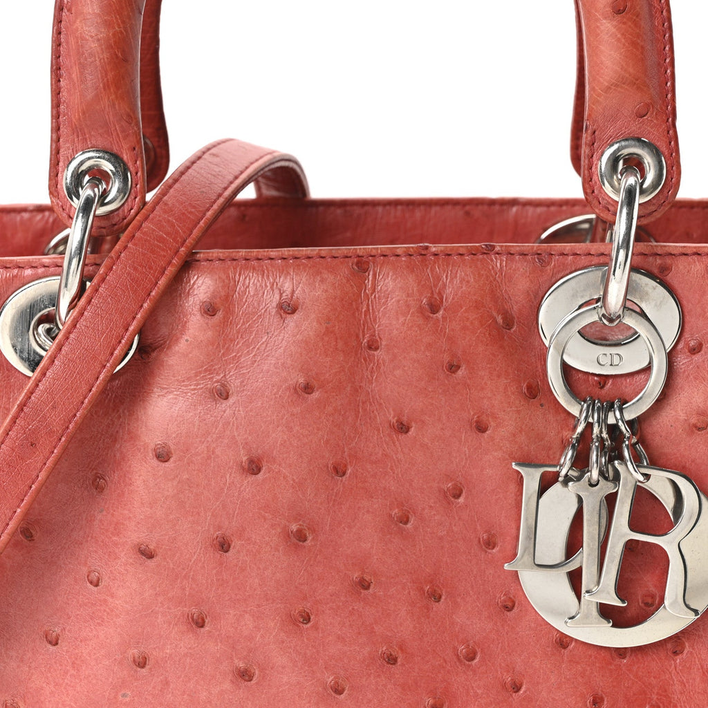 Christian Dior Ostrich Medium Lady Dior Red