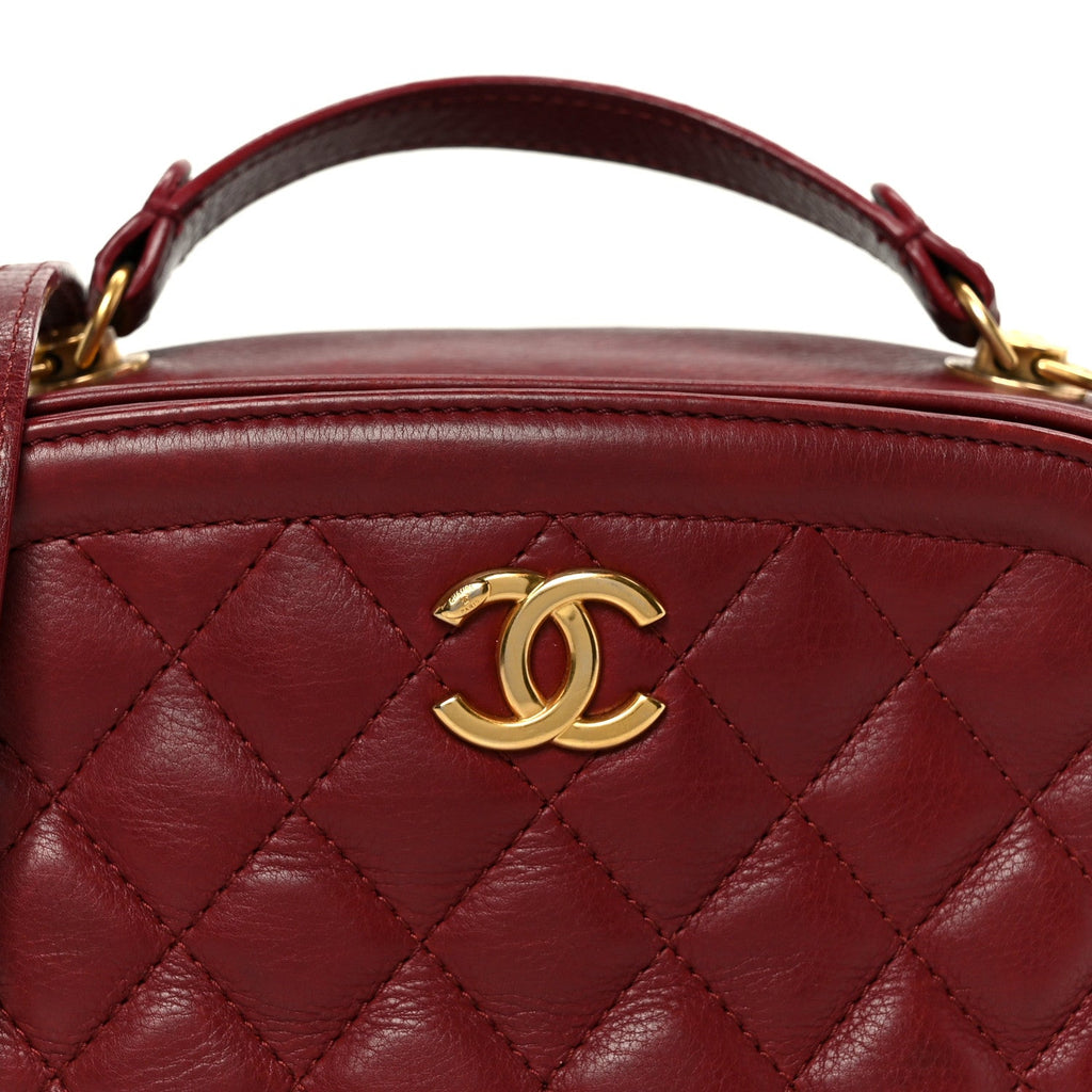 Chanel Calfskin Quilted CC Small Vanity Case Dark Red