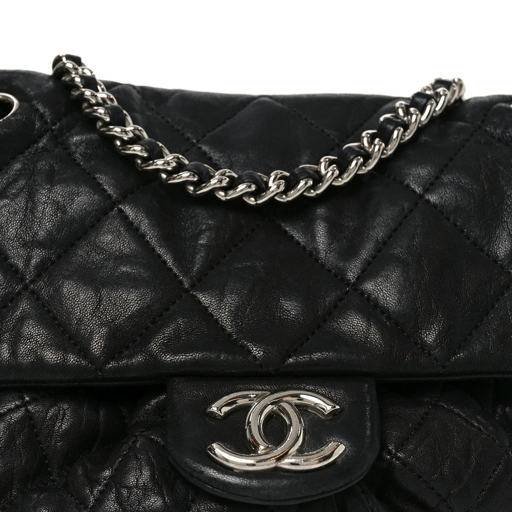 Chanel Washed Lambskin Quilted Medium Chain Around Messenger Black
