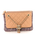 Chanel Tweed Lambskin Quilted Pouch Beige Multicolor
