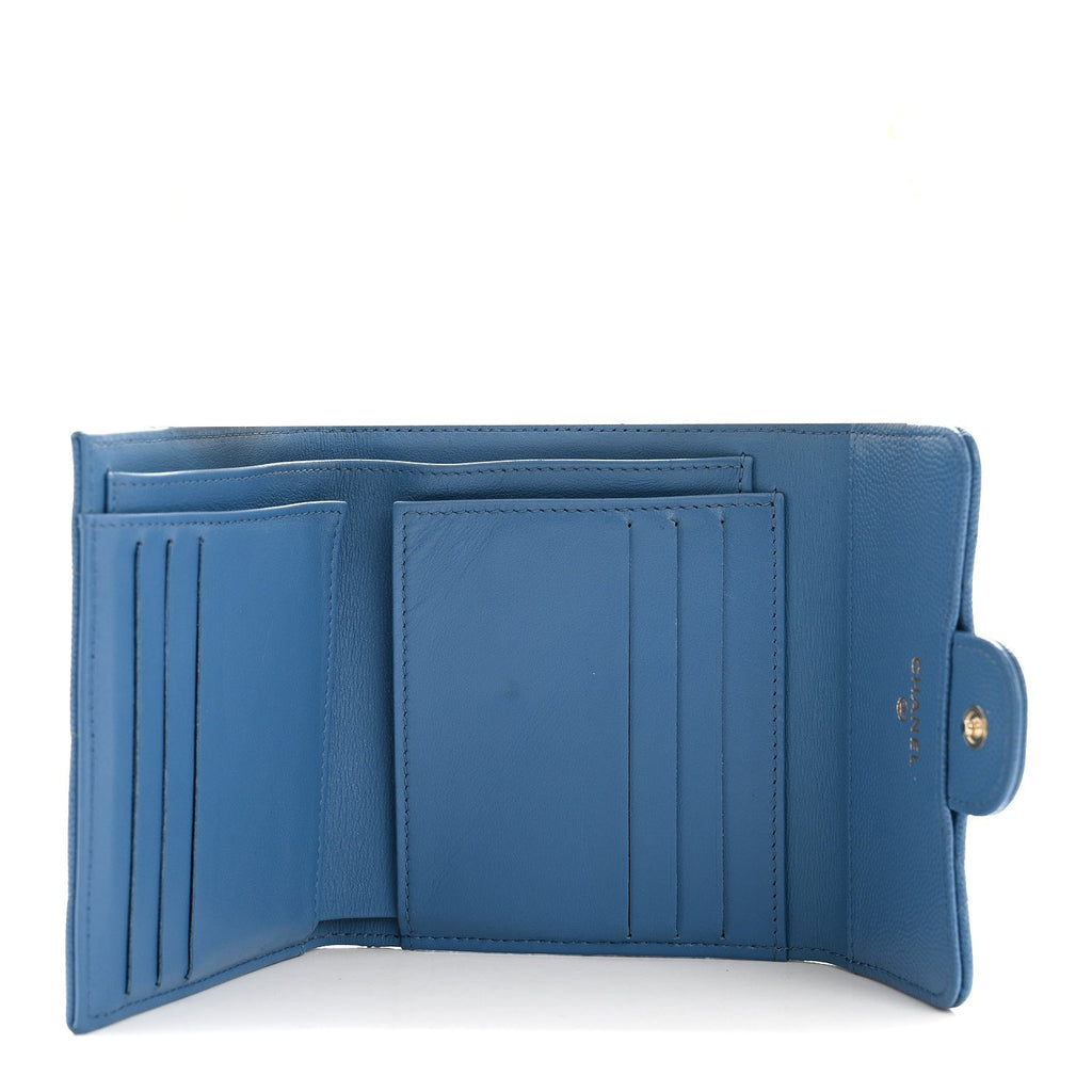 Caviar Quilted Compact Flap Wallet Blue