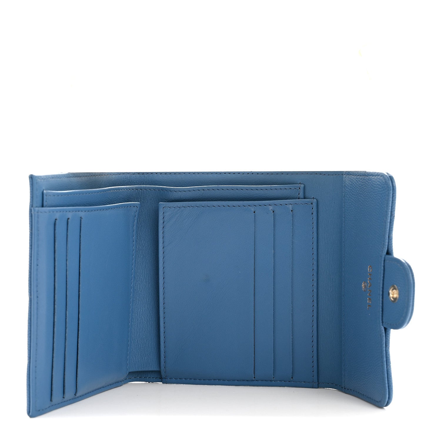 Caviar Quilted Compact Flap Wallet Blue