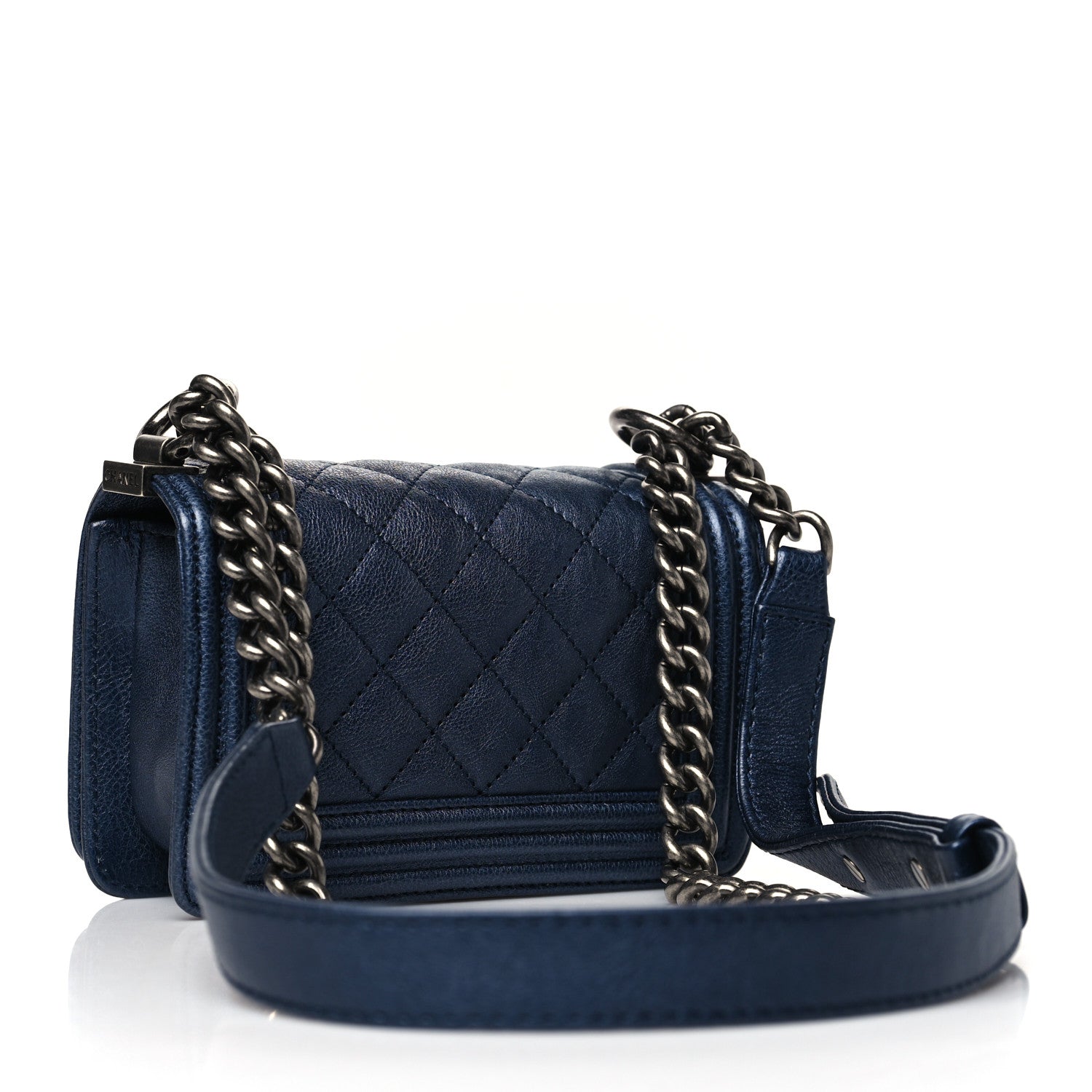 Chanel Metallic Calfskin Quilted Mini Boy Flap Blue
