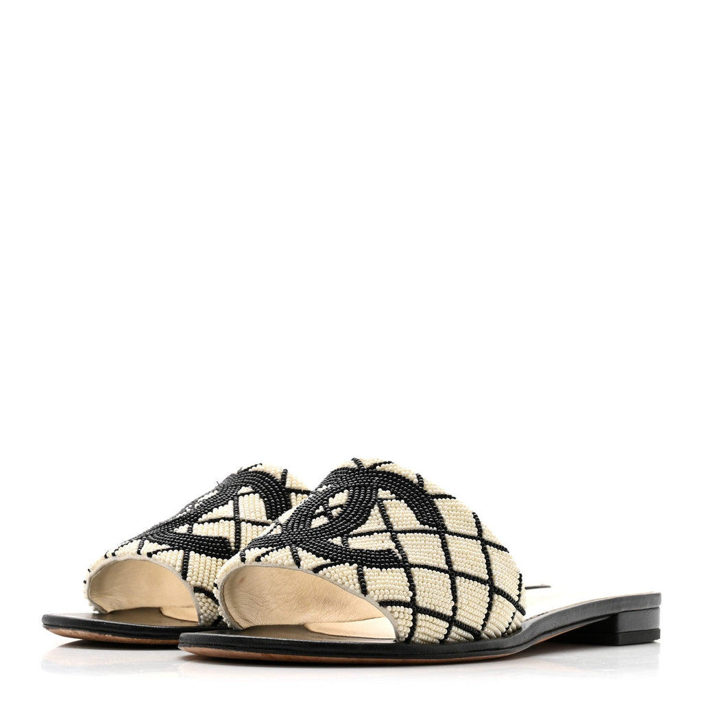 Pearl Embroidery CC Mules 38.5 Black White