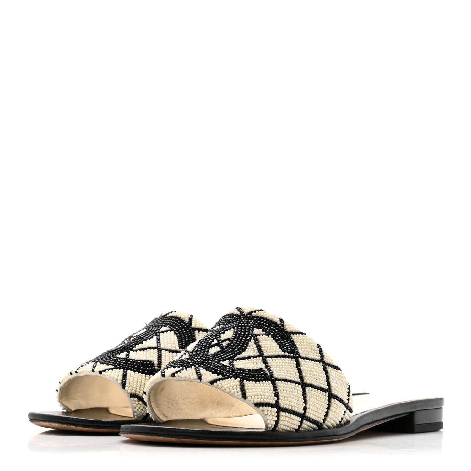 Pearl Embroidery CC Mules 38.5 Black White