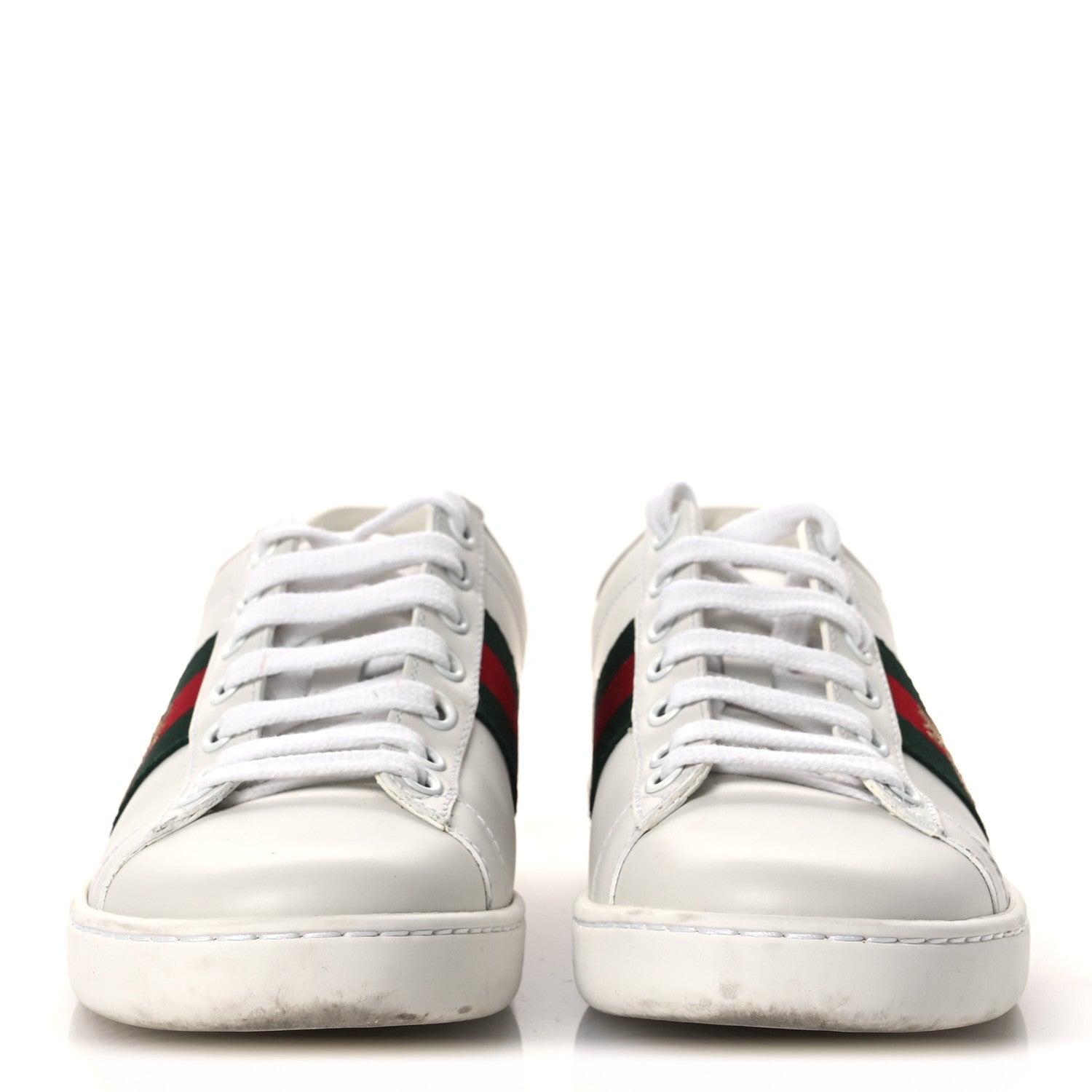 Gucci Calfskin Ayers Bee Embroidered Womens Ace Sneakers 35 White Green