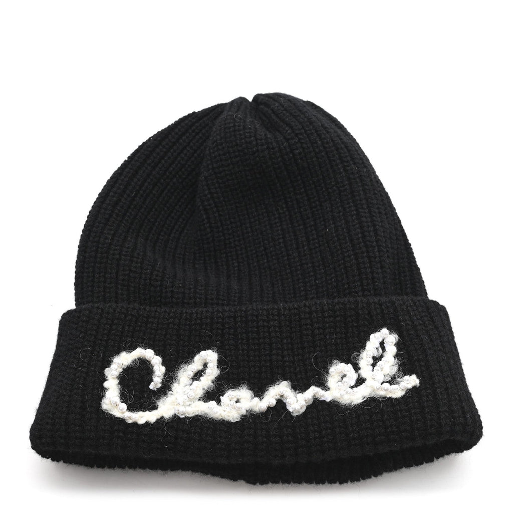 Cashmere Logo Beanie Hat Black White