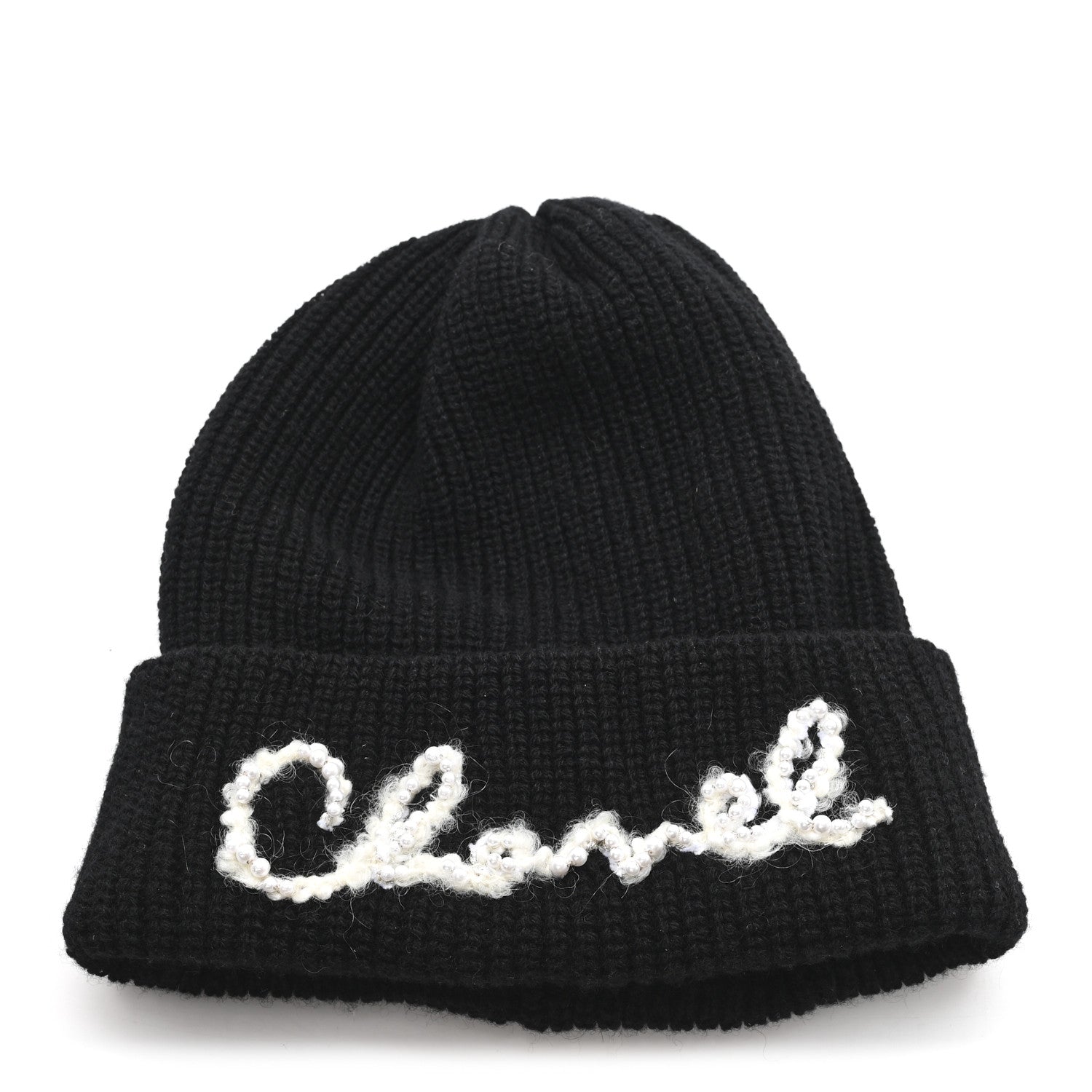 Cashmere Logo Beanie Hat Black White