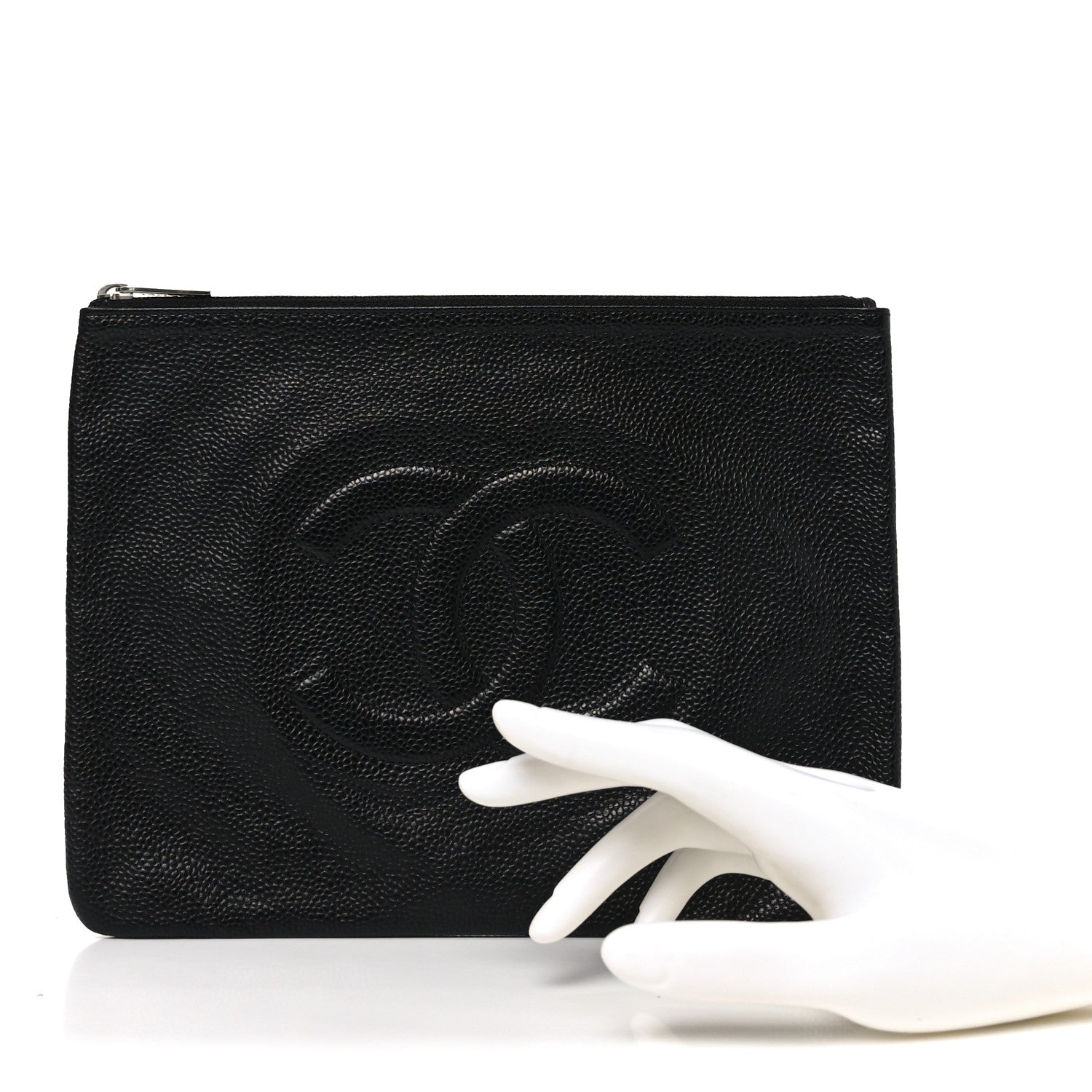 Chanel Caviar Timeless CC Cosmetic Pouch Clutch Black