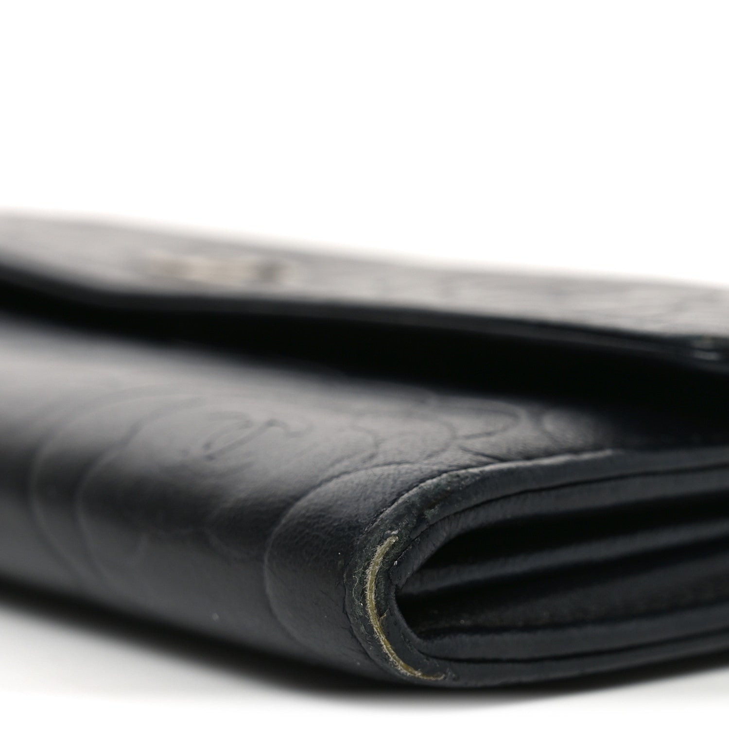 Chanel Lambskin Embossed Camellia Large Gusset Flap Wallet Black