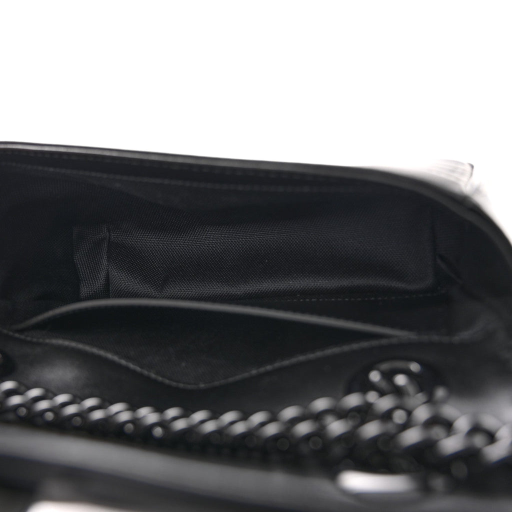 Gucci Calfskin Matelasse Monochrome Mini GG Marmont Shoulder Bag Black