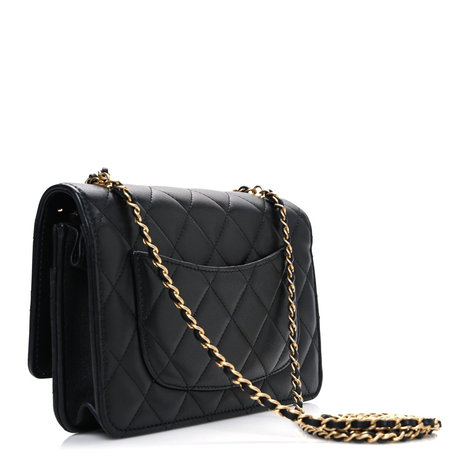 Chanel Lambskin Quilted Lion Motif Wallet On Chain WOC Black