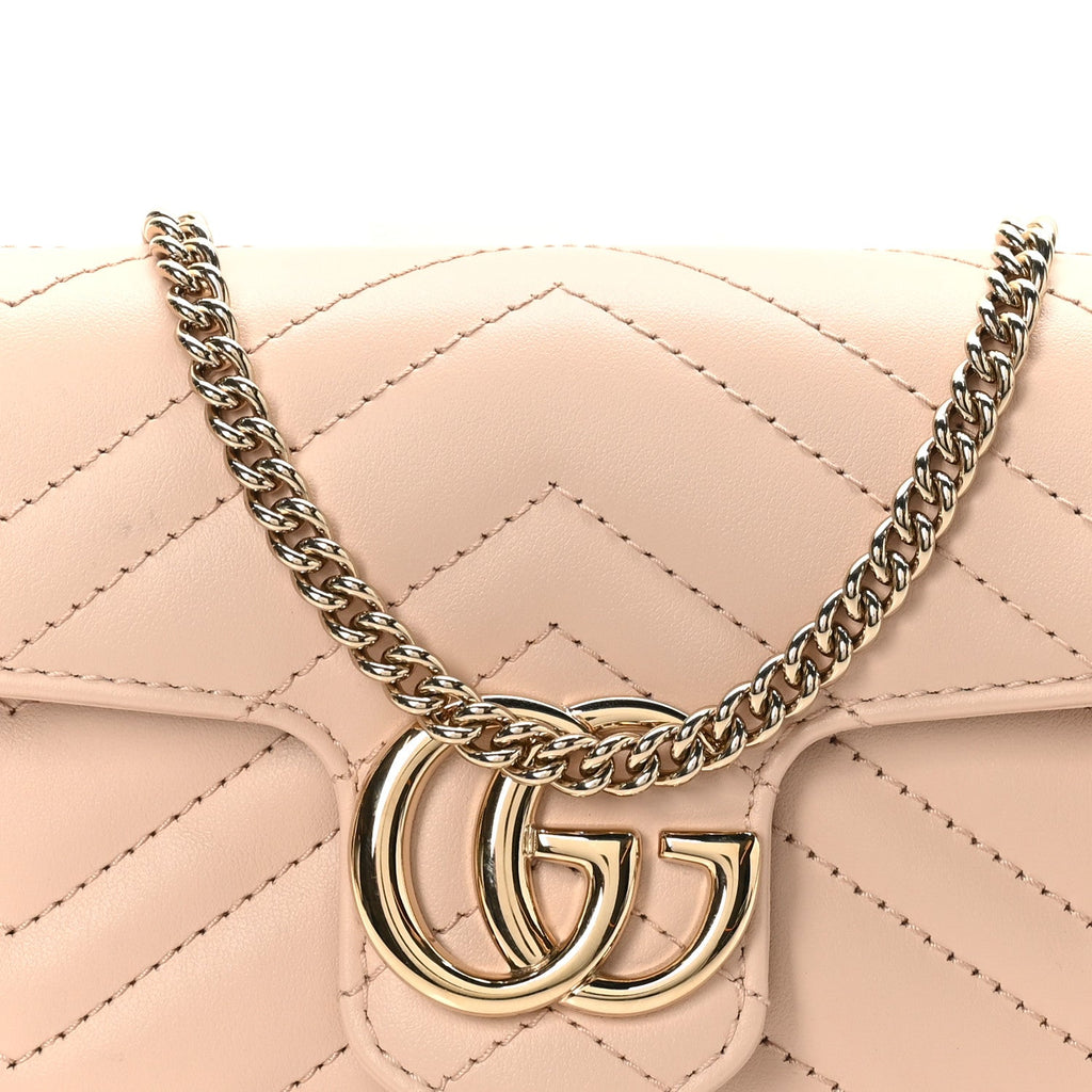 Gucci Calfskin Matelasse Super Mini GG Marmont Shoulder Bag Porcelain Rose