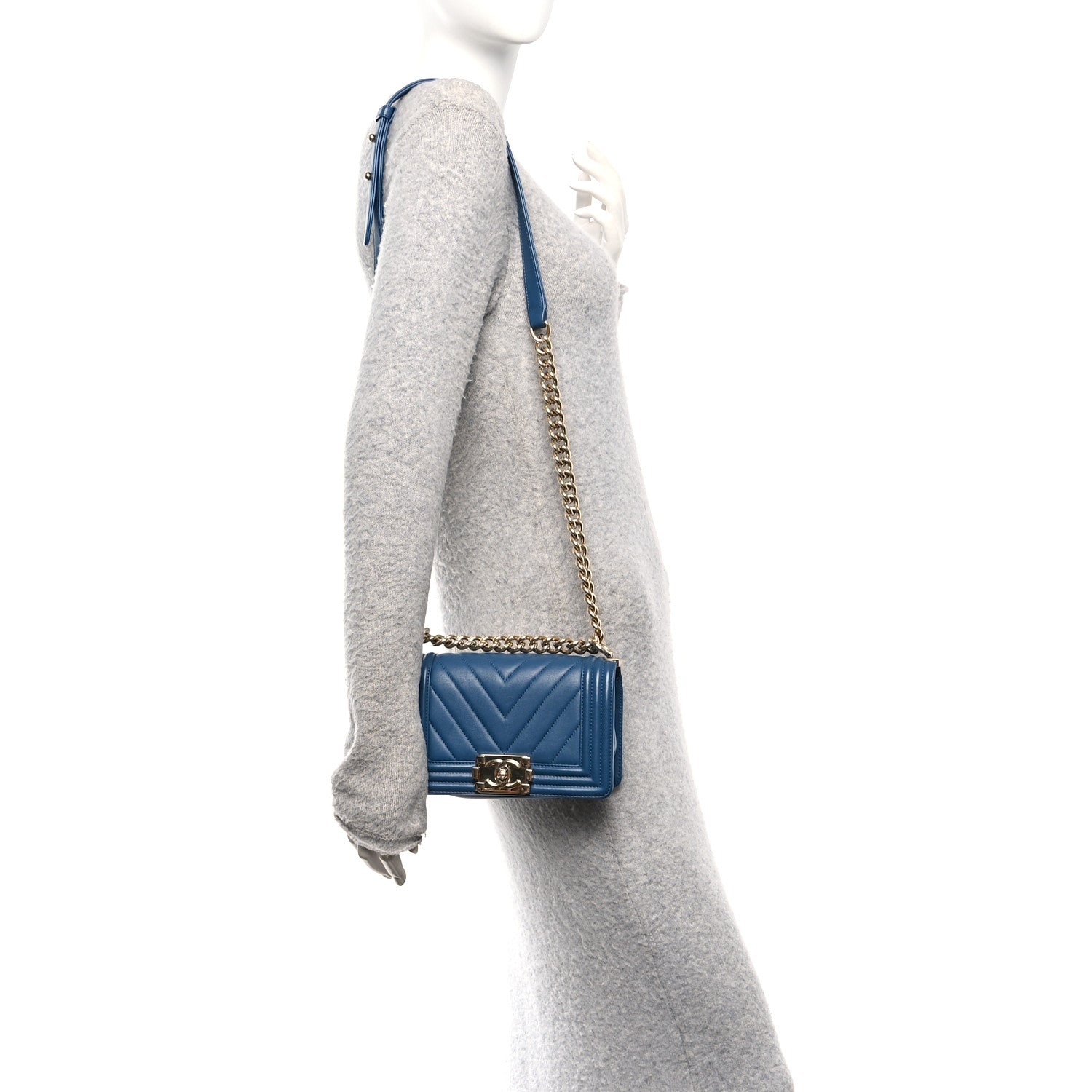 Chanel Calfskin Chevron Quilted Small Boy Flap Blue