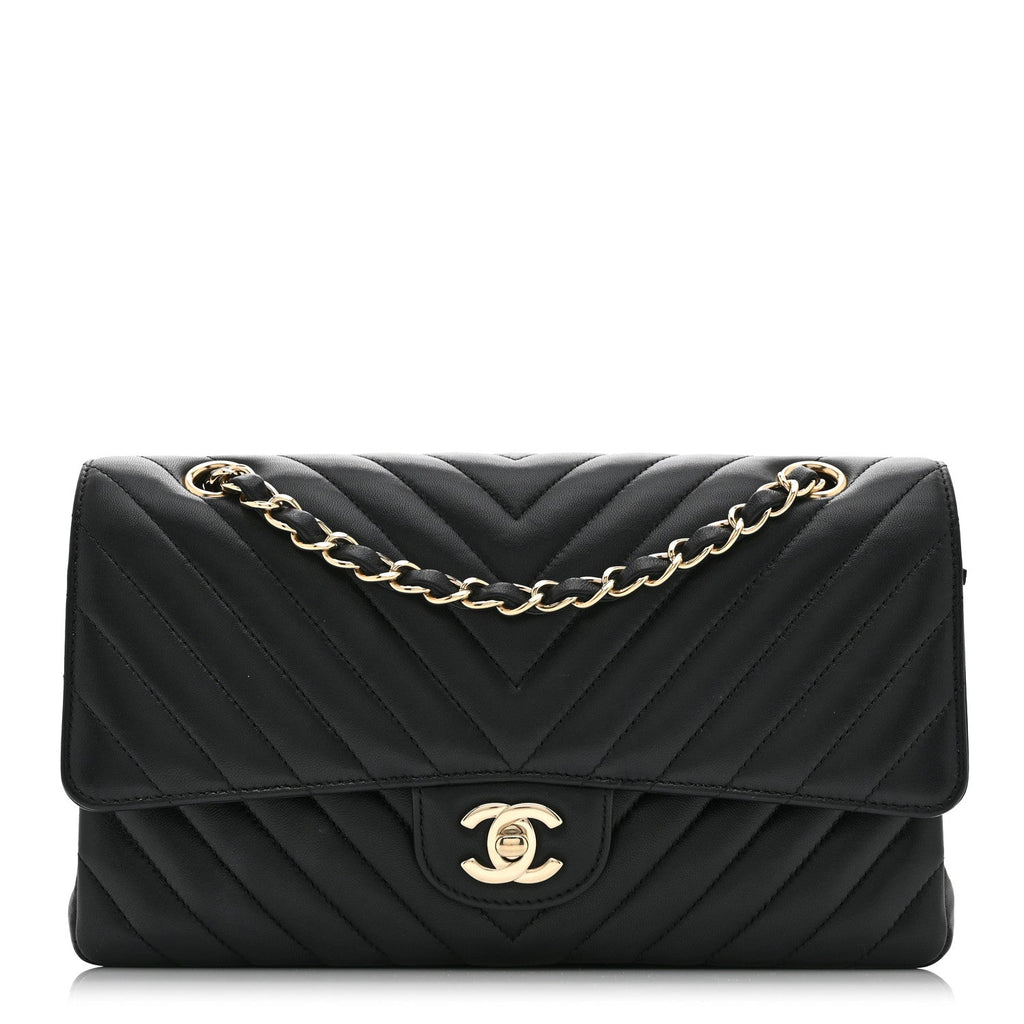 Chanel Lambskin Chevron Quilted Medium Double Flap Black