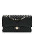 Chanel Lambskin Chevron Quilted Medium Double Flap Black